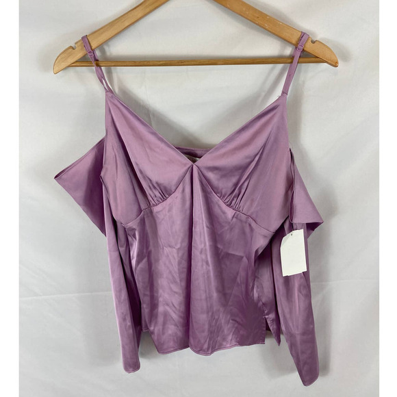 NWT WAYF purple satin blouse Cold shoulder Adjustable spaghetti straps small - Picture 2 of 7